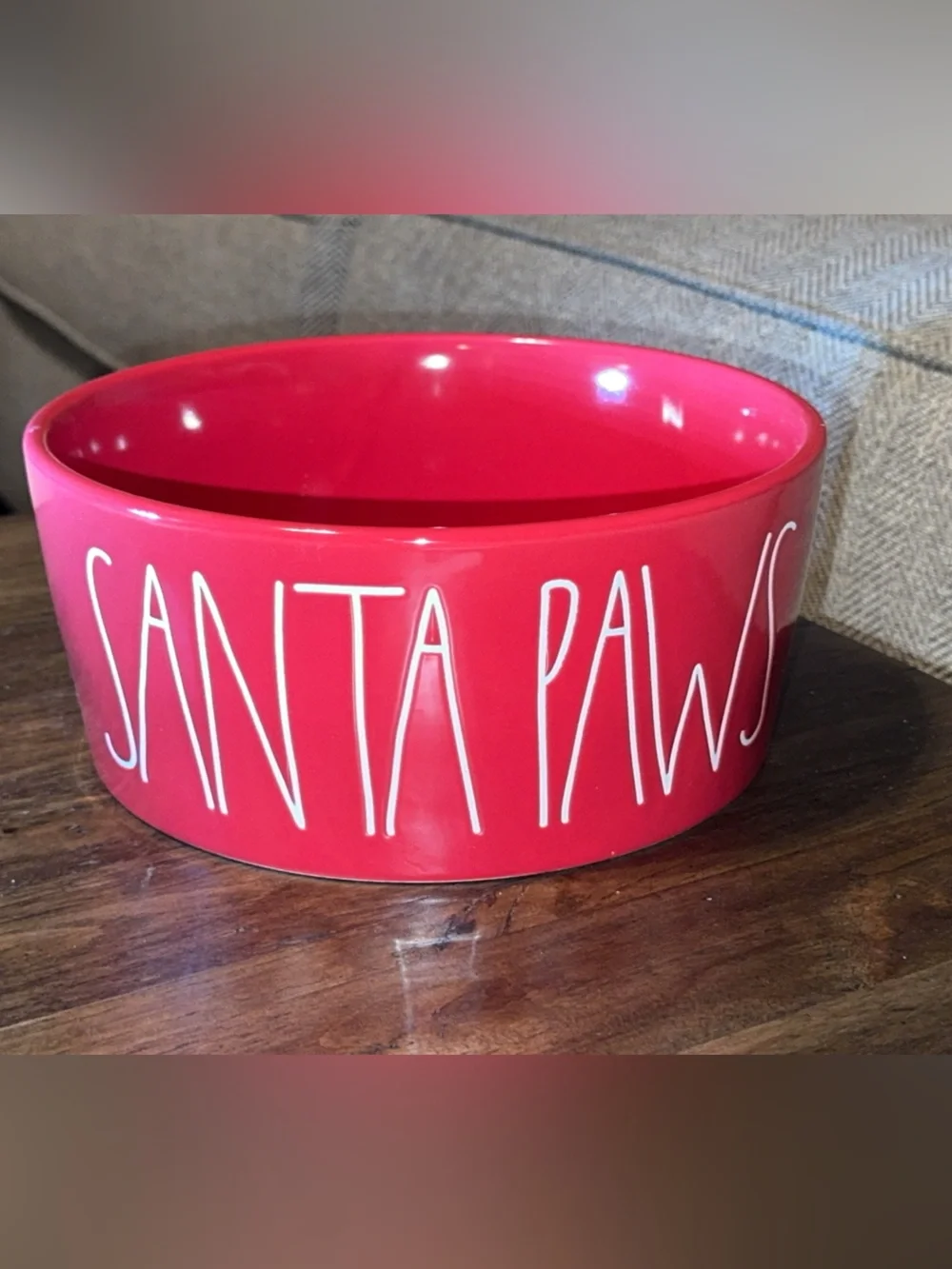 NWT RAE DUNN Christmas Holiday Red ‘Santa Paws’ Ceramic Pet Dog Large Bowl 8”